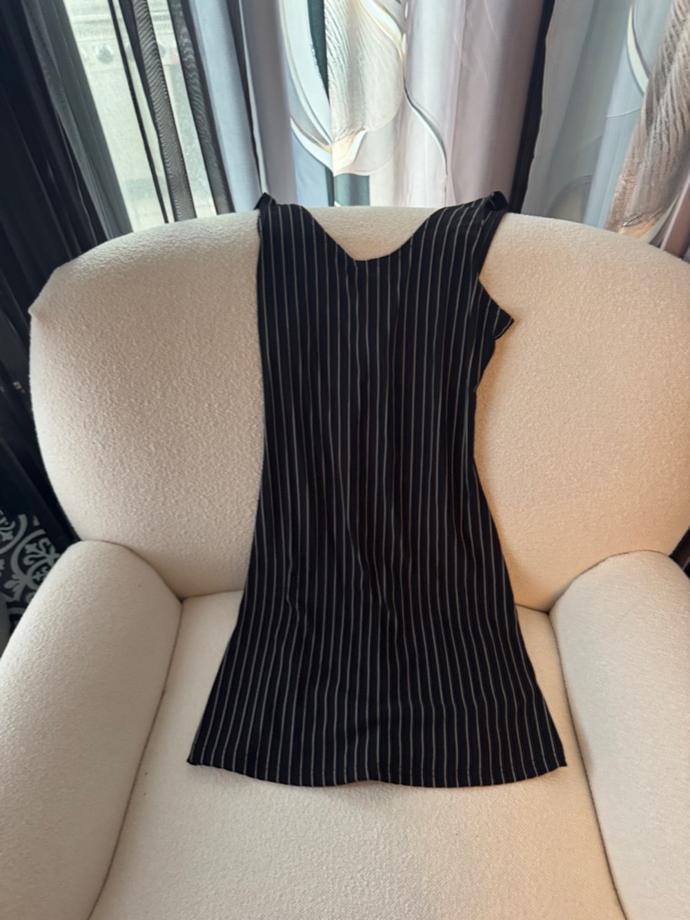 Newport Black Dress with White Pinstripes - Sleeveless Mini